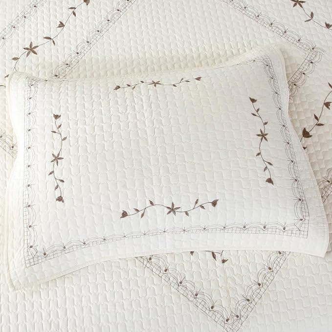 ROOMLIFE Quilt Set King Size 3D Floral Embroidery Pattern 3-Piece Cotton - Image 6