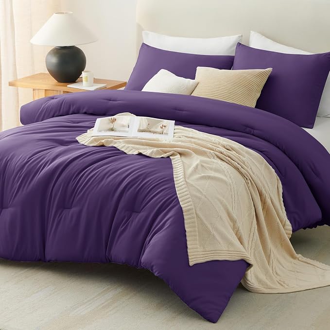 CozyLux Queen Comforter Set Purple, 3 Pieces Solid Comforters Queen Size - Image 7