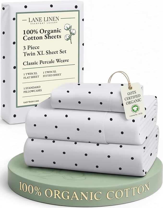 LANE LINEN 100% Organic Cotton Twin XL Sheets Set 3-Piece Pure Percale by LaneLinen