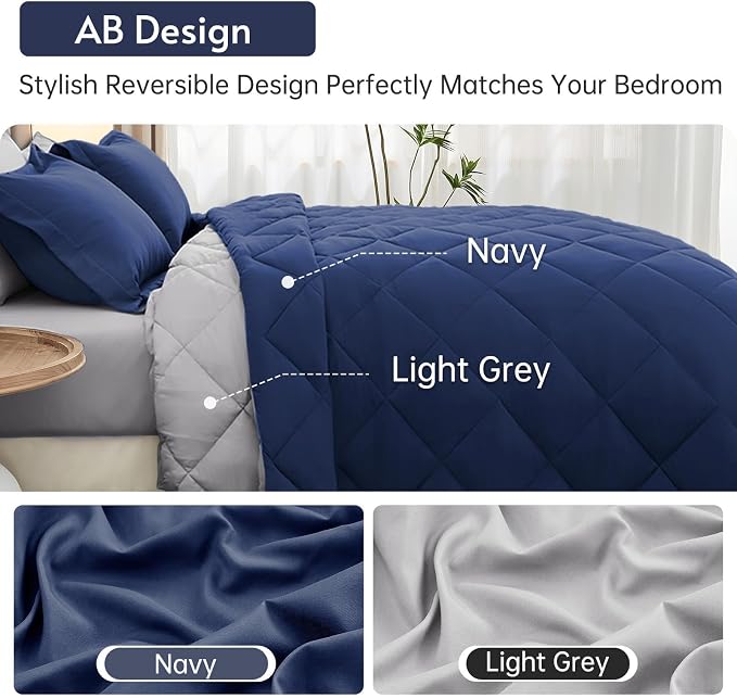 MUXHOMO 7 Pieces King Comforter Set, Reversible Bed in a Bag King Size - Image 3