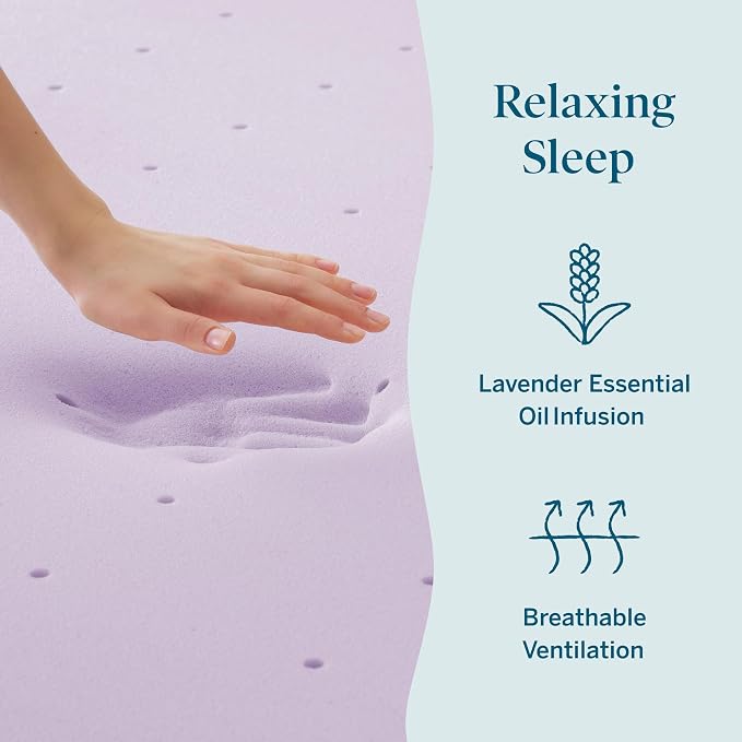 Lucid 3 Inch Lavender Memory Foam Mattress Topper, California King Size – - Image 5
