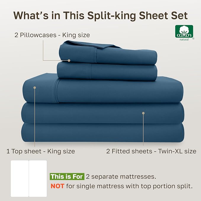 California Design Den Soft Split King 100% Cotton Sheet Sets, 400 TC Good - Image 4