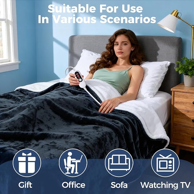 Electric Heated Blanket, Soft Flannel Fabric Heating Blanket Features 5-Level - Image 8