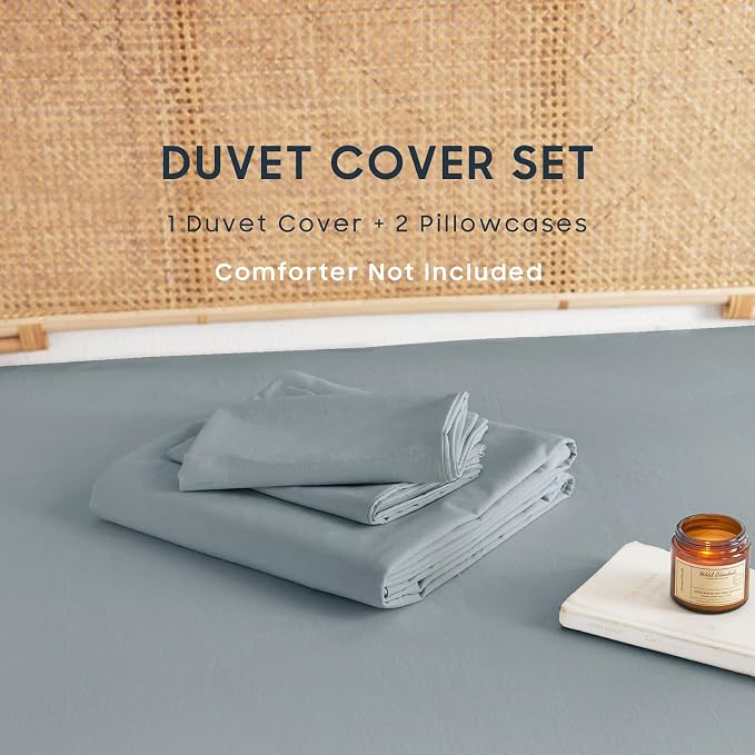 Wake In Cloud - Cotton Duvet Cover Set, Twin Size, Light Denim Blue, 100% - Image 2