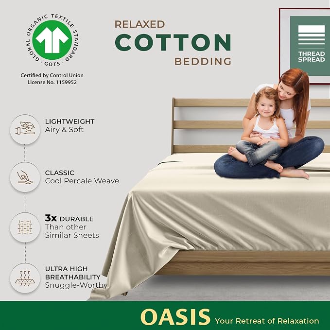 THREAD SPREAD 100% Organic Cotton Percale Flat Sheet Full Size - Image 2