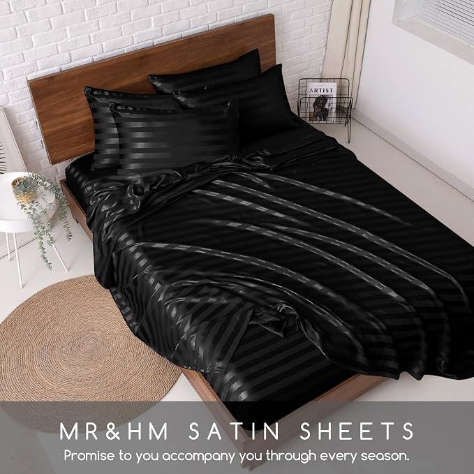 MR&HM Satin Bed Sheets, Queen Size Sheets Set - Image 6