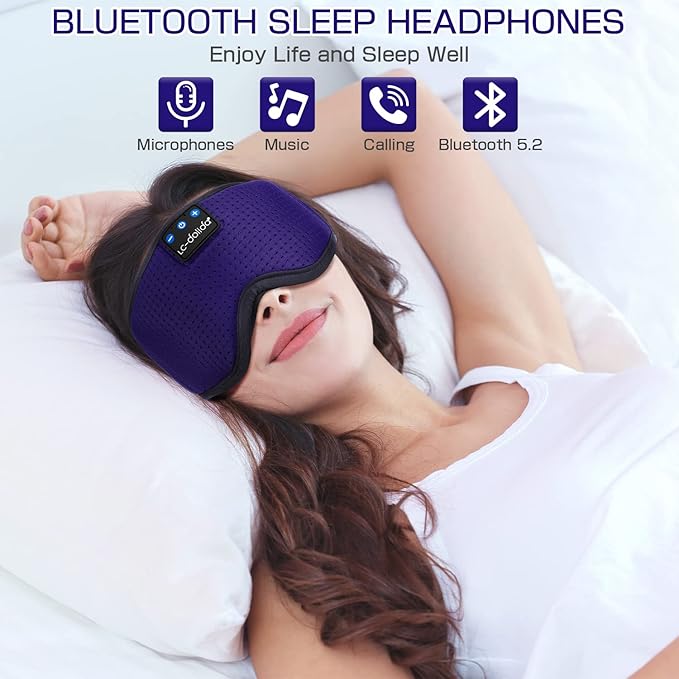 LC-dolida Sleep Headphones, Sleep Mask Bluetooth Wireless Music Eye Mask - Image 4