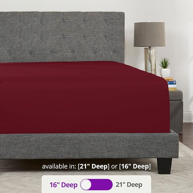 Burgundy Queen Deep Pocket Fitted Sheet 16' Deep, Fits 14'18' Mattresses - Image 3