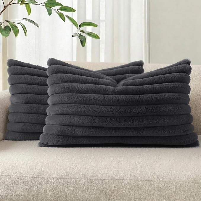 Pallene Faux Fur Plush Lumbar Throw Pillow Covers 12x20 Set of 2, Luxury Soft by PALLENE