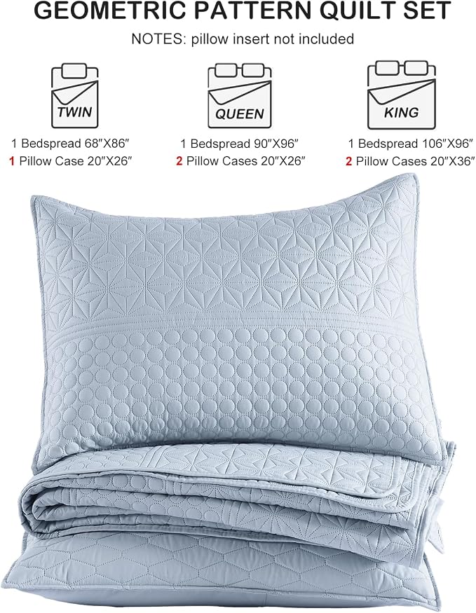 HORIMOTE HOME Light Blue Queen Size Quilt Set - Image 7