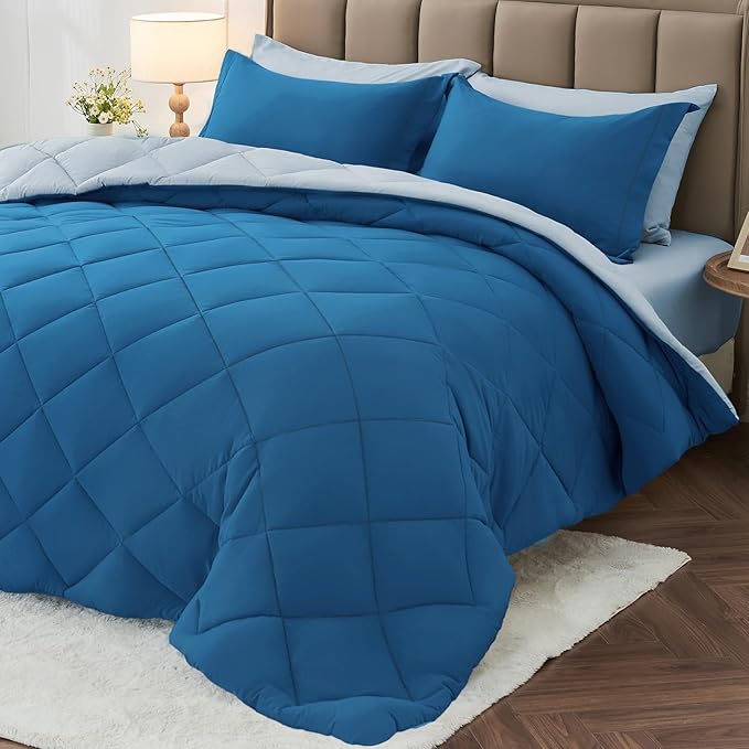 MUXHOMO 7 Pieces King Comforter Set, Reversible Bed in a Bag King Size by MUXHOMO