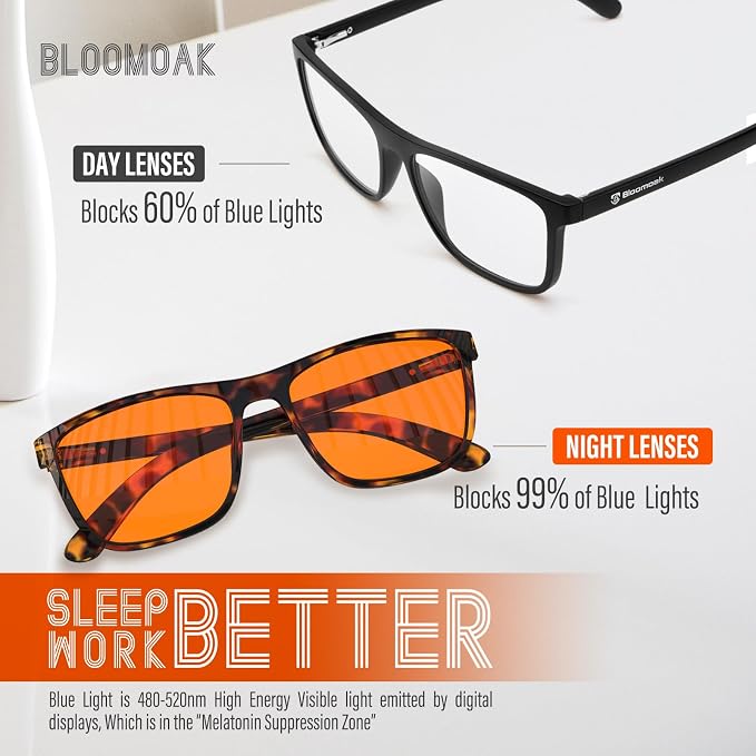 Bloomoak 100% Red Lens Blue Green Light Blocking Glasses- Dual AR Coatings - Image 5