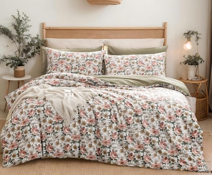 SLEEPBELLA Duvet Cover Set, 600 Thread Count Cotton Pink & Yellow & Beige by SLEEPBELLA