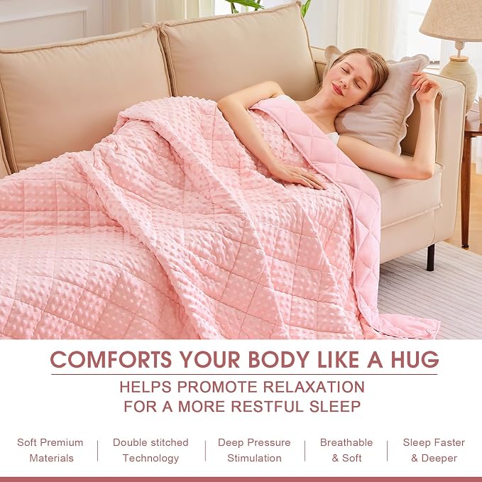 Pink Weighted Blanket for Adults 20lbs, Twin Full Size Cooling Minky Heavy - Image 5