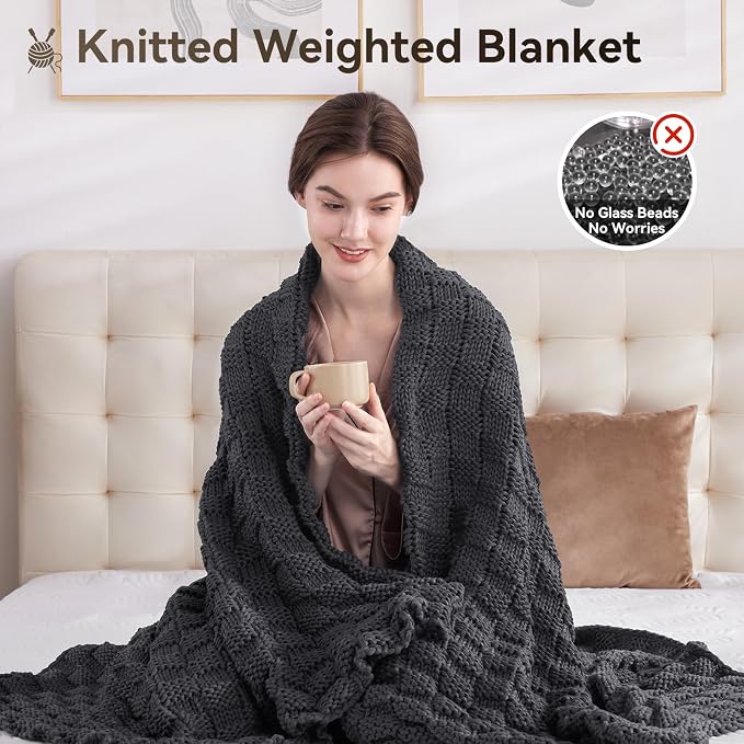 Knitted Weighted Blanket Kids, No Beads Heavy Blanket 40” x 60'' 7lbs, - Image 5