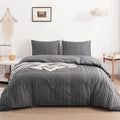 WARMDERN Gray Boho Duvet Cover Set Queen Size, Striped Textured Duvet Cover by WARMDERN