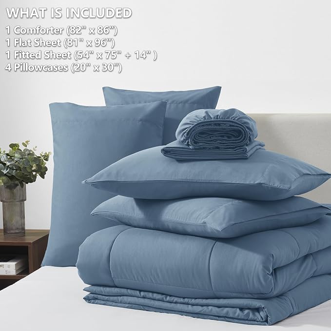 CozyLux Full Size Comforter Sets Dusty Blue, 7 Pieces Bed in a Bag, All Season - Image 6