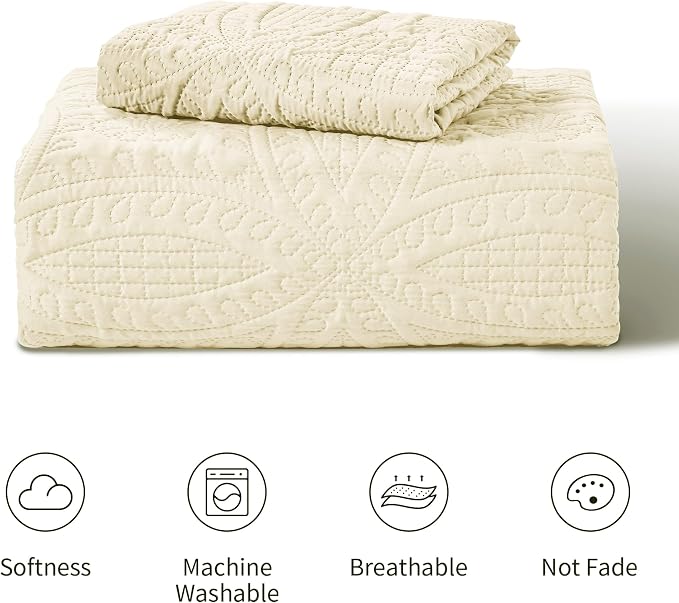 Love's cabin Twin Quilt Bedding Set Beige Bedspreads - Image 7