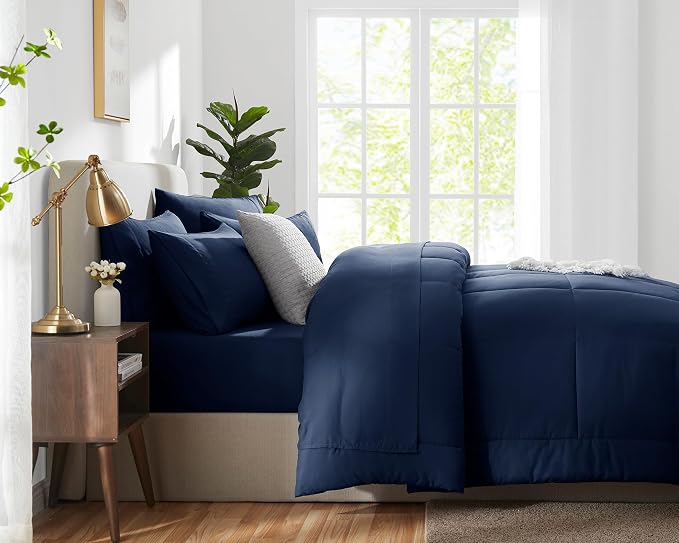CozyLux Oversized King Comforter Sets Navy Blue, 7 Pieces Bed in a Bag - Image 9