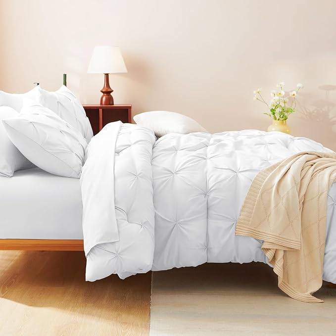 HIMEET Pintuck Bed in a Bag, 7 Pieces Oversized King Comforter Set White - Image 7