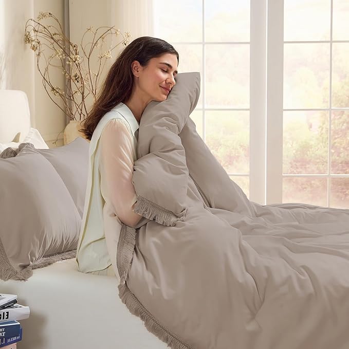 Andency Comforter Full Size Set Khaki, 3 Pieces Boho Winter Lightweight Bedding - Image 5