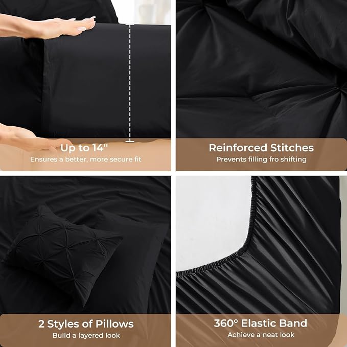 Sasttie Twin XL Comforter Set, 5-Piece Bed in a Bag, Pintuck Bedding Sets - Image 5