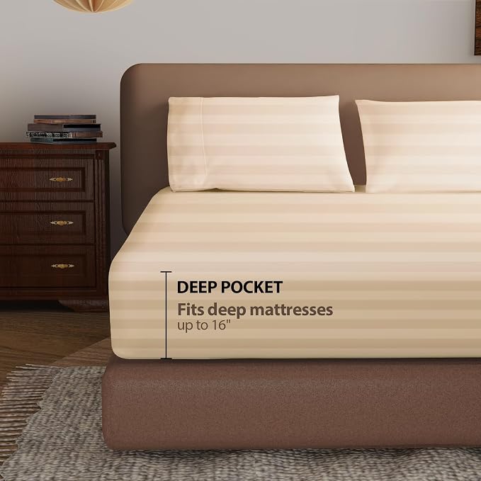 100% Egyptian Cotton Fitted Sheet Full Size, 600 Thread Count, Single Fitted - Image 2