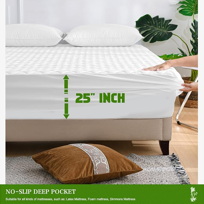UNILIBRA King Mattress Pad Waterproof Rayon Made from Bamboo, Fitted Deep - Image 6