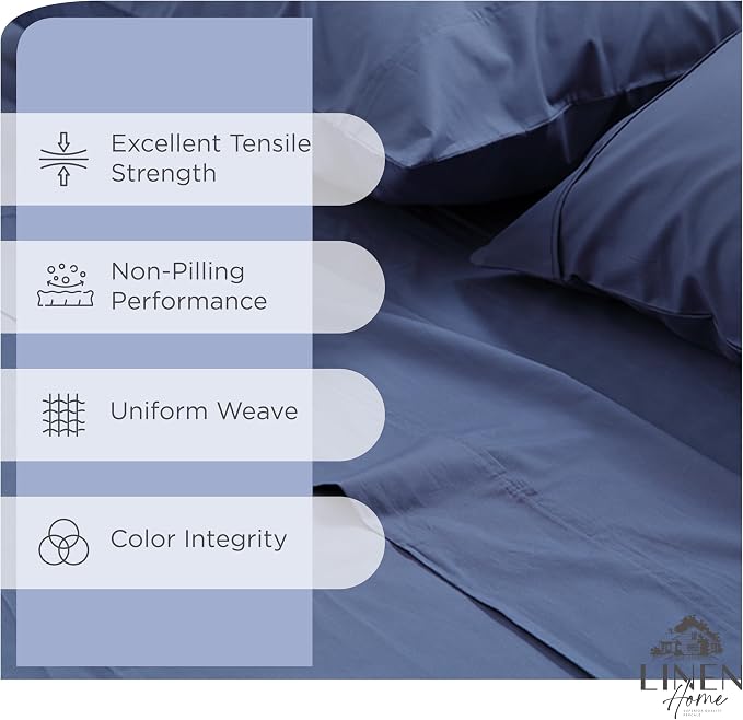 Linen Home 100% Cotton Percale Twin Sheets 3-Piece Set, Soft Breathable & - Image 2