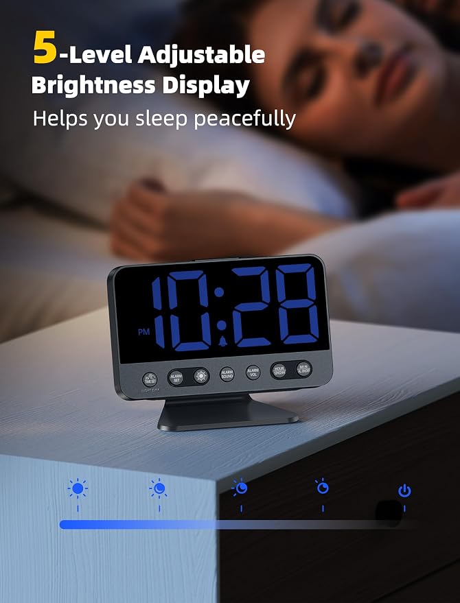 Odokee Digital Alarm Clocks for Bedrooms: Large Bold Number 5 Brightness Dimmer - Image 4