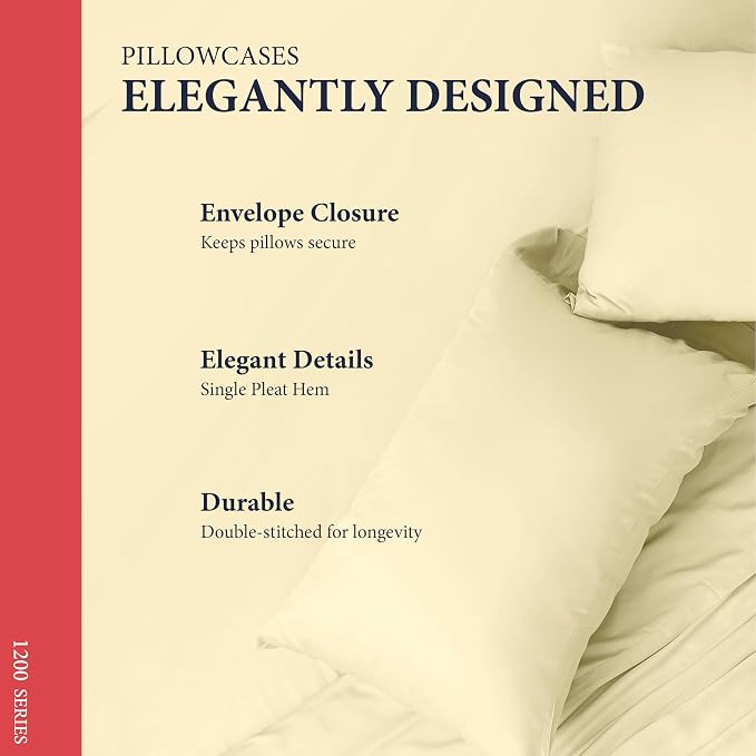 100% Egyptian Cotton Pillow Cases King Size Set of 2 - Image 4