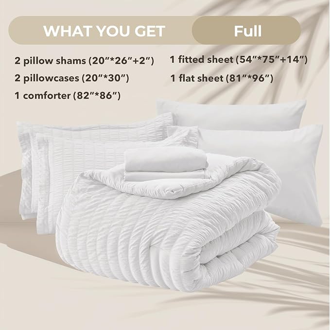 HYMOKEGE White Full Size Comforter Sets Seersucker 7 Pieces, All Season Luxury - Image 6