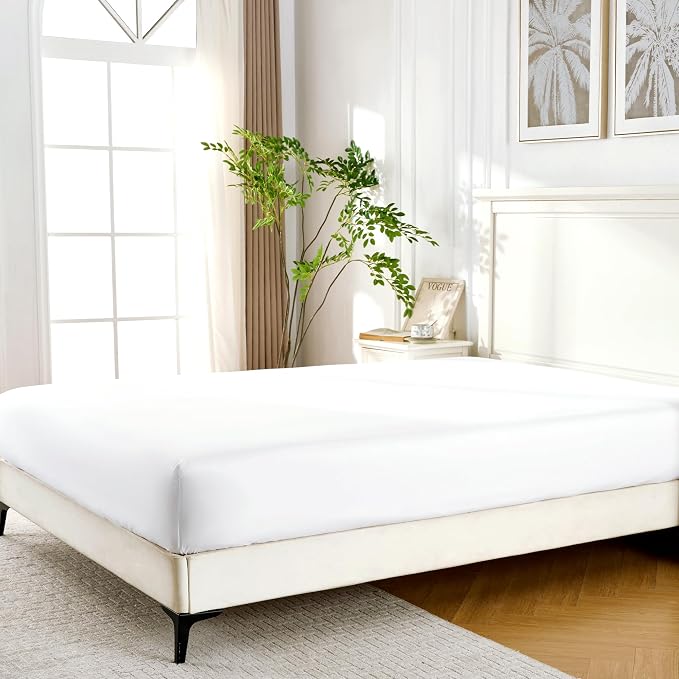 ROSE&RISY White Twin Fitted Sheet, Soft and Breathable - Image 2