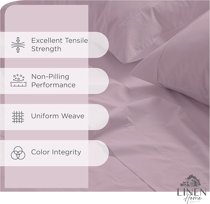 Linen Home 100% Cotton Percale Sheets Twin Size, Mauve Lavender, Deep Pocket - Image 2