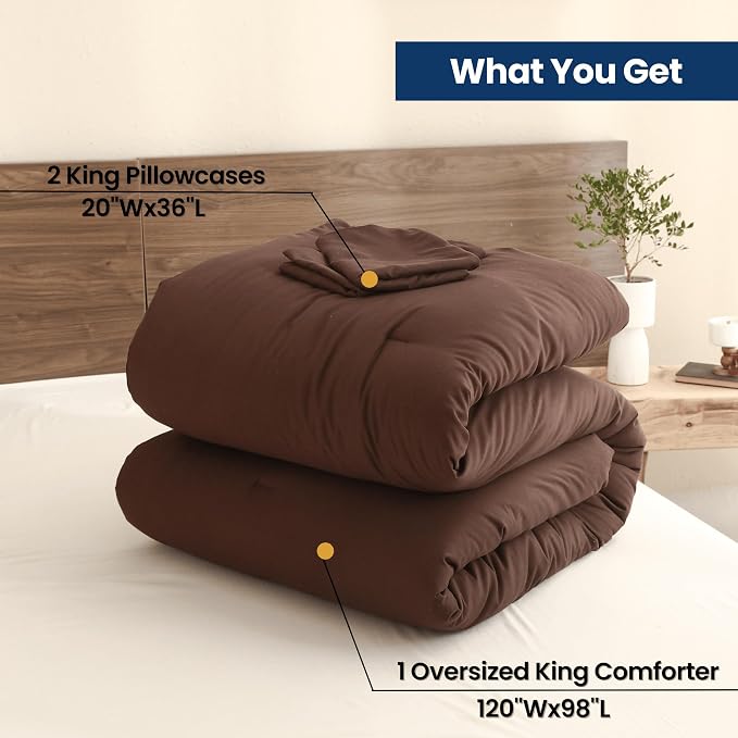 Paxrac Brown Oversized King Comforter Set 120x98In, 3 Pieces Comforter Set - Image 7
