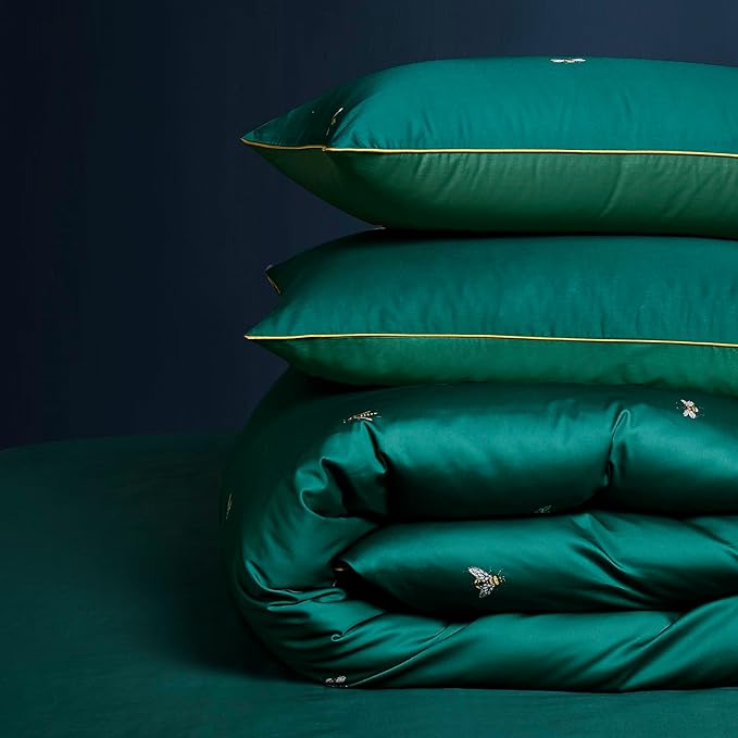 mixinni Dark Green Duvet Cover Twin XL Size, 100% Long Staple Cotton Honeybee - Image 7