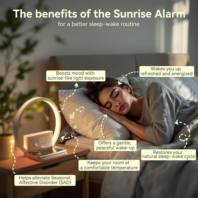 Vivilumens Sunrise Alarm Clock Wireless Charger, 10 White Noise Sound Machine - Image 3