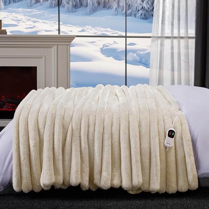 Heated Blanket Twin Size, Faux Fur Cozy Heating Blanket - Image 7