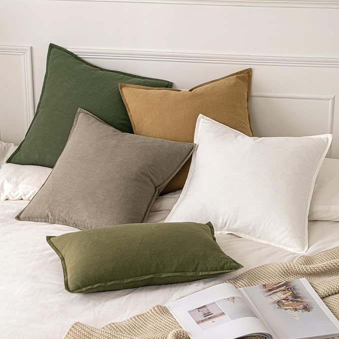 MIULEE Decorative Linen Euro Sham Pillow Covers 24x24 Inch Tan TaupeBoho - Image 6