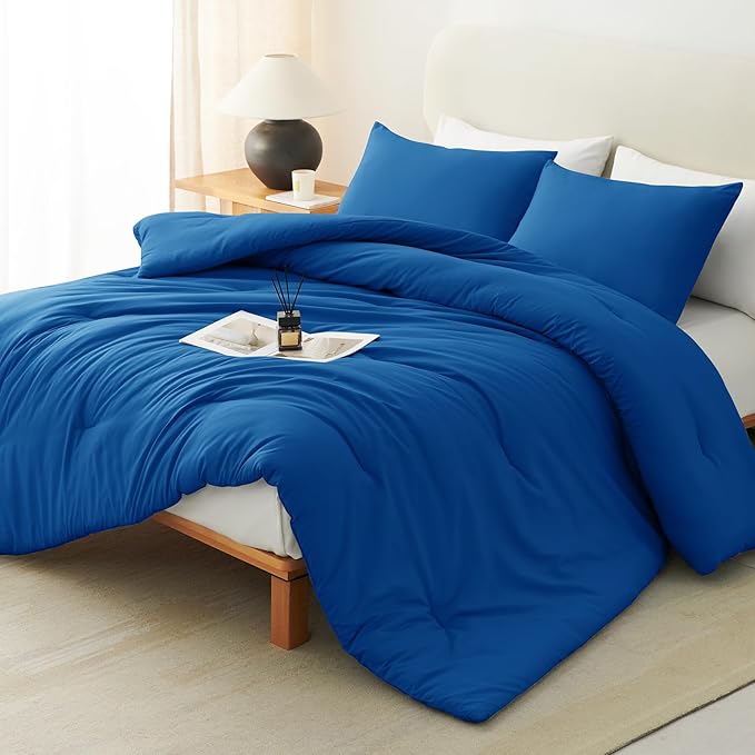 CozyLux Full Size Comforter Set Classic Blue, 3 Pieces Solid Breathable Quilted by CozyLux