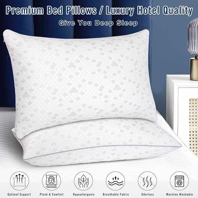 HIMOON Shredded Memory Foam Pillows, Medium Firm Standard Size Pillows 2 Pack - Image 2