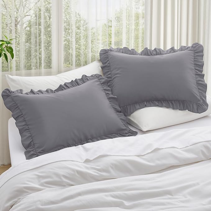 KKJIAF Ruffle Pillow Cases King Size Set of 2, Ruffled Pillow Covers - Image 2