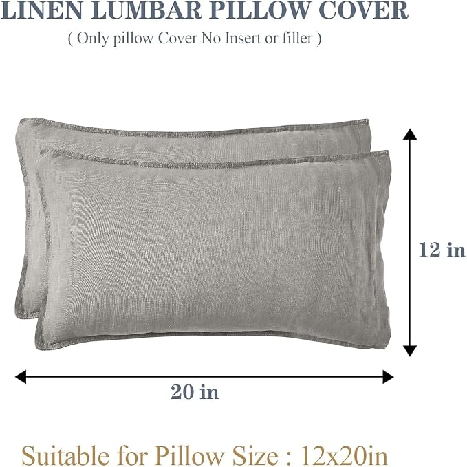 Simple&Opulence 100% Linen Lumbar Pillow Cover 12 x 20 Inches Set of 2 - Image 4
