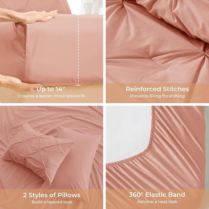 Sasttie Queen Comforter Set, 7-Piece Bed in a Bag, Pintuck Bedding Sets - Image 5