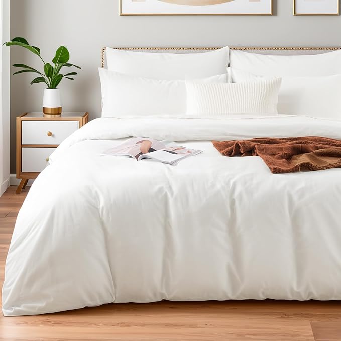 NEXHOME PRO Duvet Cover Set 100% Washed Cotton Full Size Linen Feel Textured by NEXHOMEPRO