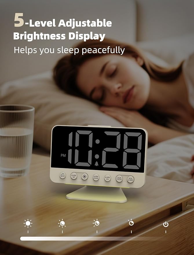 Odokee Digital Alarm Clocks for Bedrooms: Large Bold Number 5 Brightness Dimmer - Image 4