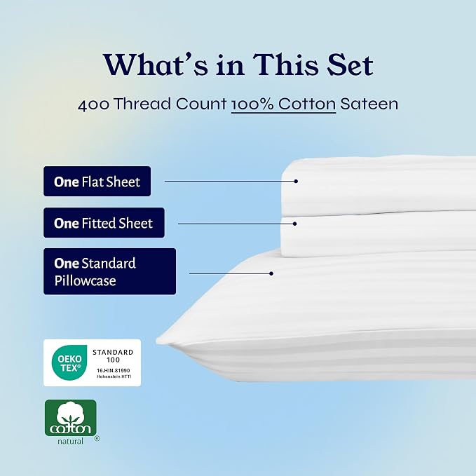 California Design Den Soft 100% Cotton Twin Sheet Set, 400 Thread Count Good - Image 4