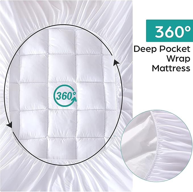 WhatsBedding Cotton Waterproof Mattress Pad Queen Size Top Down Alternative - Image 4
