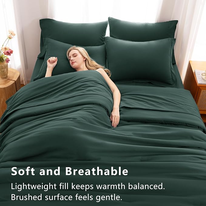 CozyLux Full Size Comforter Sets Forest Green, 7 Pieces Bed in a Bag Full - Image 6