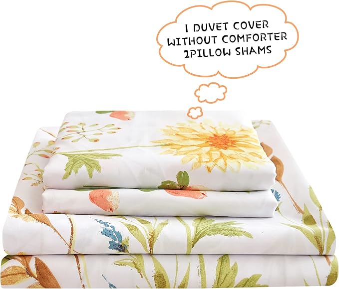 JSD Yellow Floral Duvet Cover Set King Size, 3 Piece Spring Printed Microfiber - Image 3